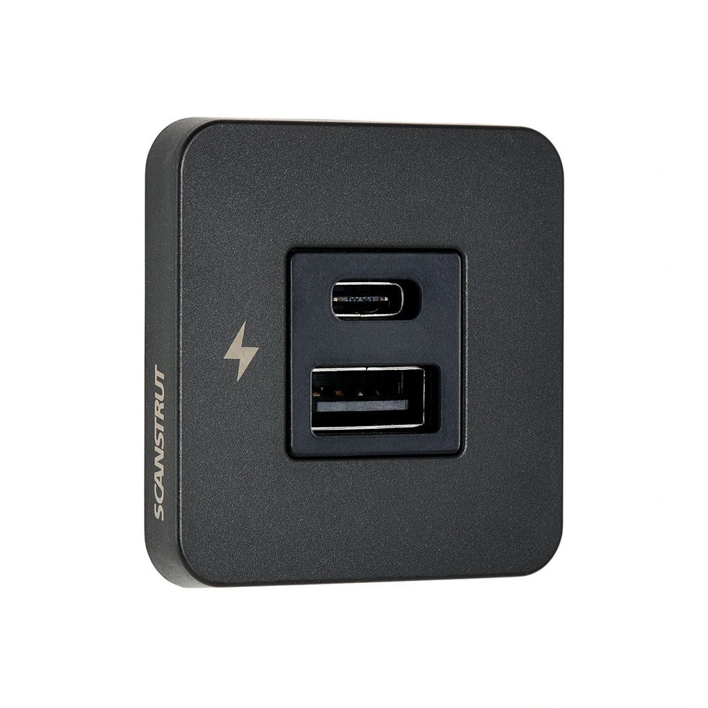 [110716-BLA] SCANSTRUT CHARGE SOCKET TILE INTERIOR USB A USB C 12/24V BLK (110716)