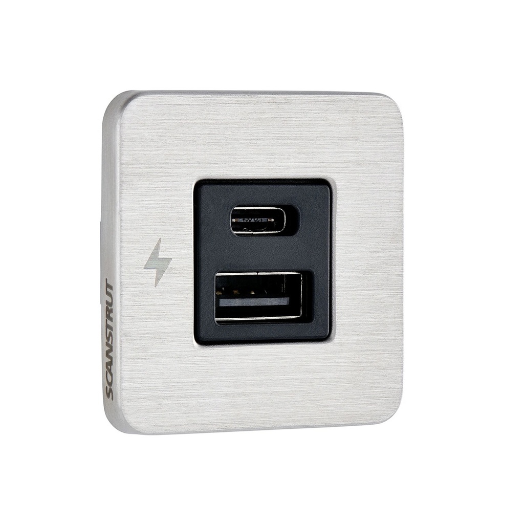 [110717-BLA] SCANSTRUT CHARGE SOCKET TILE INTERIOR USB A USB C 12/24V S/S (110717)