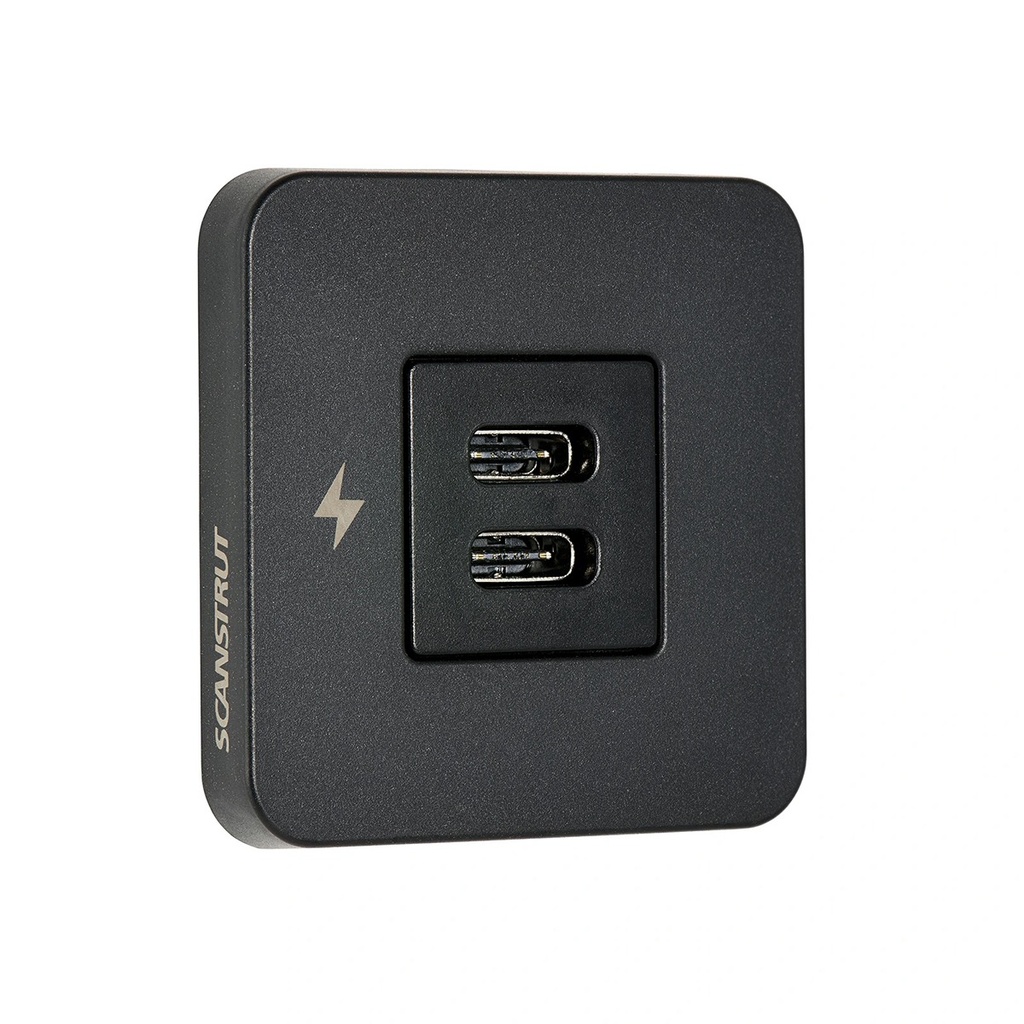 [110718-BLA] SCANSTRUT CHARGE SOCKET TILE INTERIOR DUAL USB C 12/24V BLK (110718)