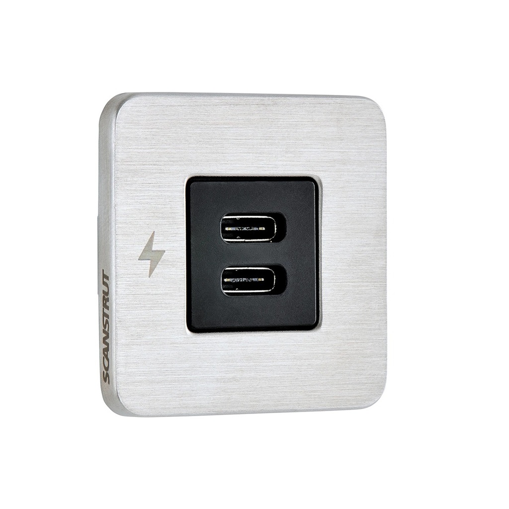 [110719-BLA] SCANSTRUT CHARGE SOCKET TILE INTERIOR DUAL USB C 12/24V S/S (110719)