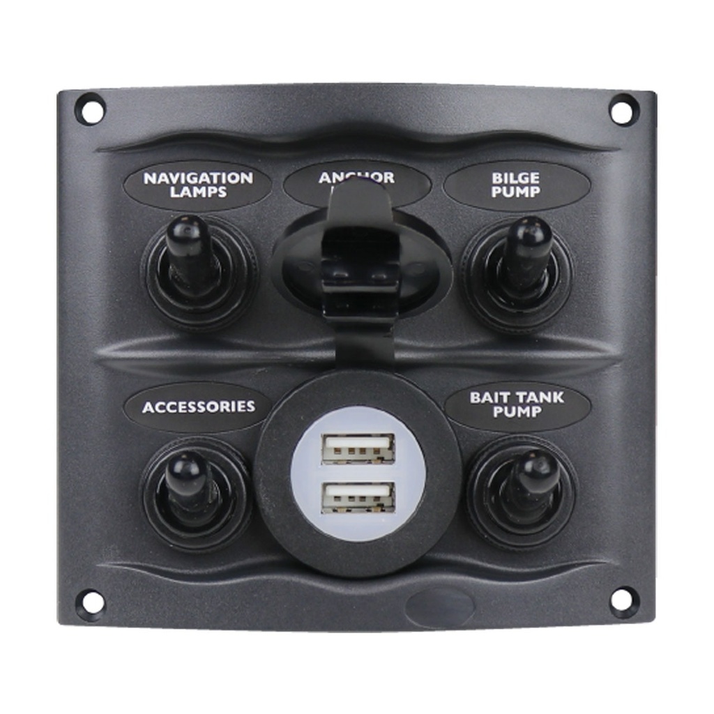 [113248-BLA] BEP WATERPROOF SWITCH PANEL 5 POSITION USB GREY (113248)