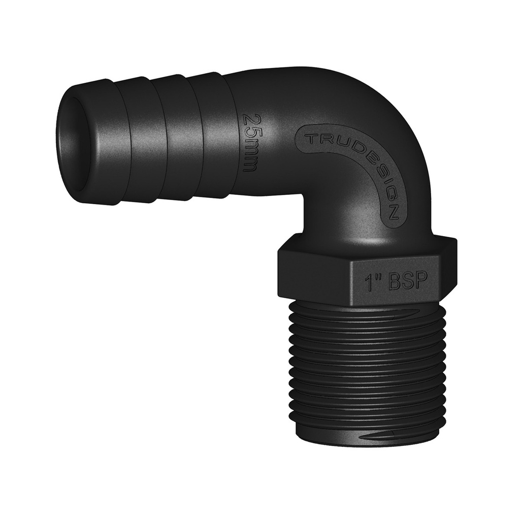 [138686-BLA] TRU DESIGN 90° ELBOW HOSE TAIL 25MM X 1" BSP (138686)