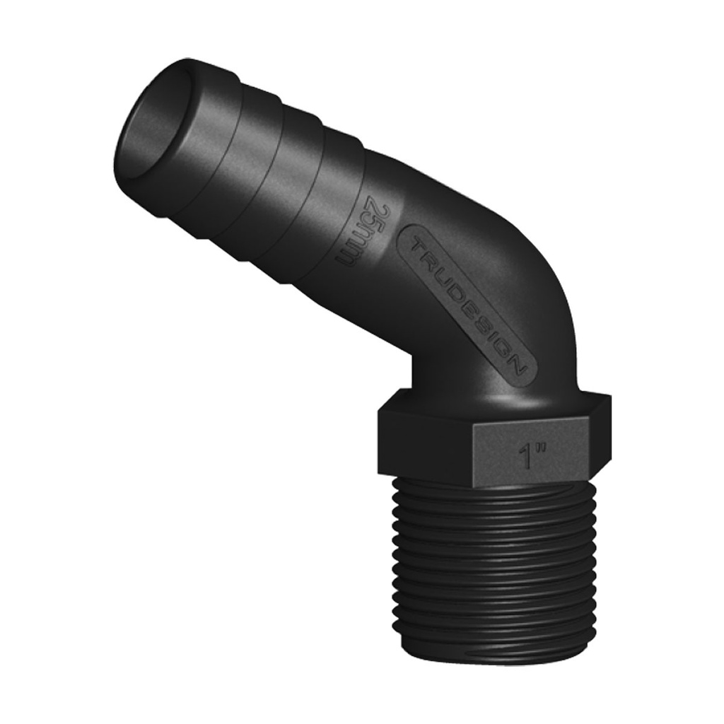 [138694-BLA] TRU DESIGN 120° ELBOW HOSE TAIL 25MM X 1" BSP (138694)