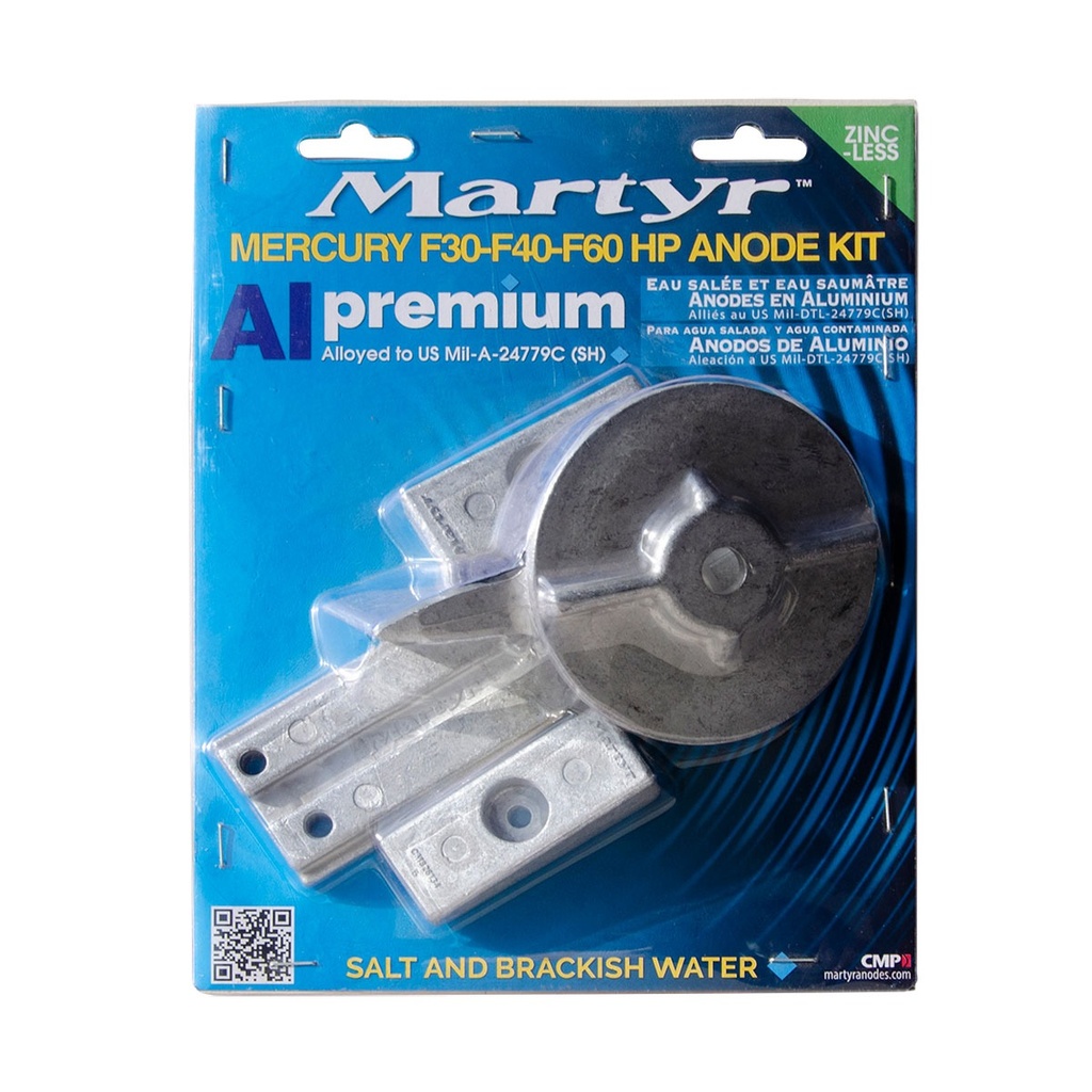 [191625-BLA] MARTYR KIT ANODE ALLUMINIUM MERCURY F30, F40, F60HP (191625)