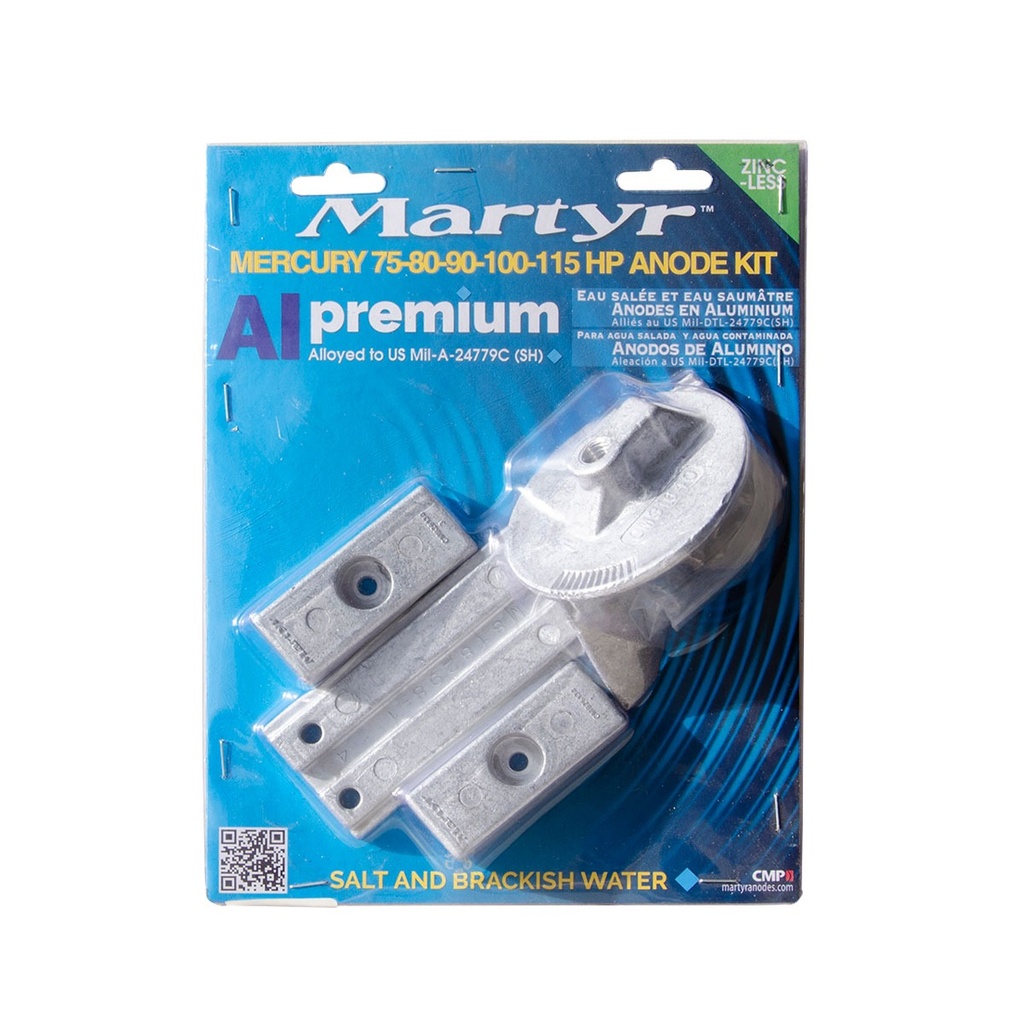 [191626-BLA] MARTYR KIT ANODE ALLUMINIUM MERCURY 75, 80, 90, 100, 115HP (191626)