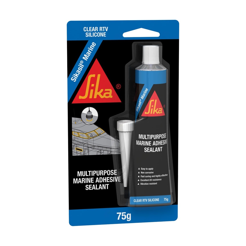 [265525-BLA] SIKA SIKASIL MARINE SILICONE SEALANT 75G TUBE CLEAR (265525)