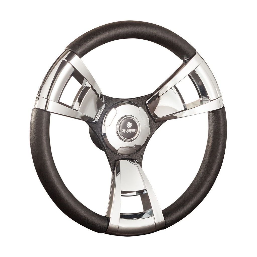 [271230-BLA] GUSSI MODEL 13 STEERING WHEEL CHROME 3 SPOKES 350MM BLACK (271230)