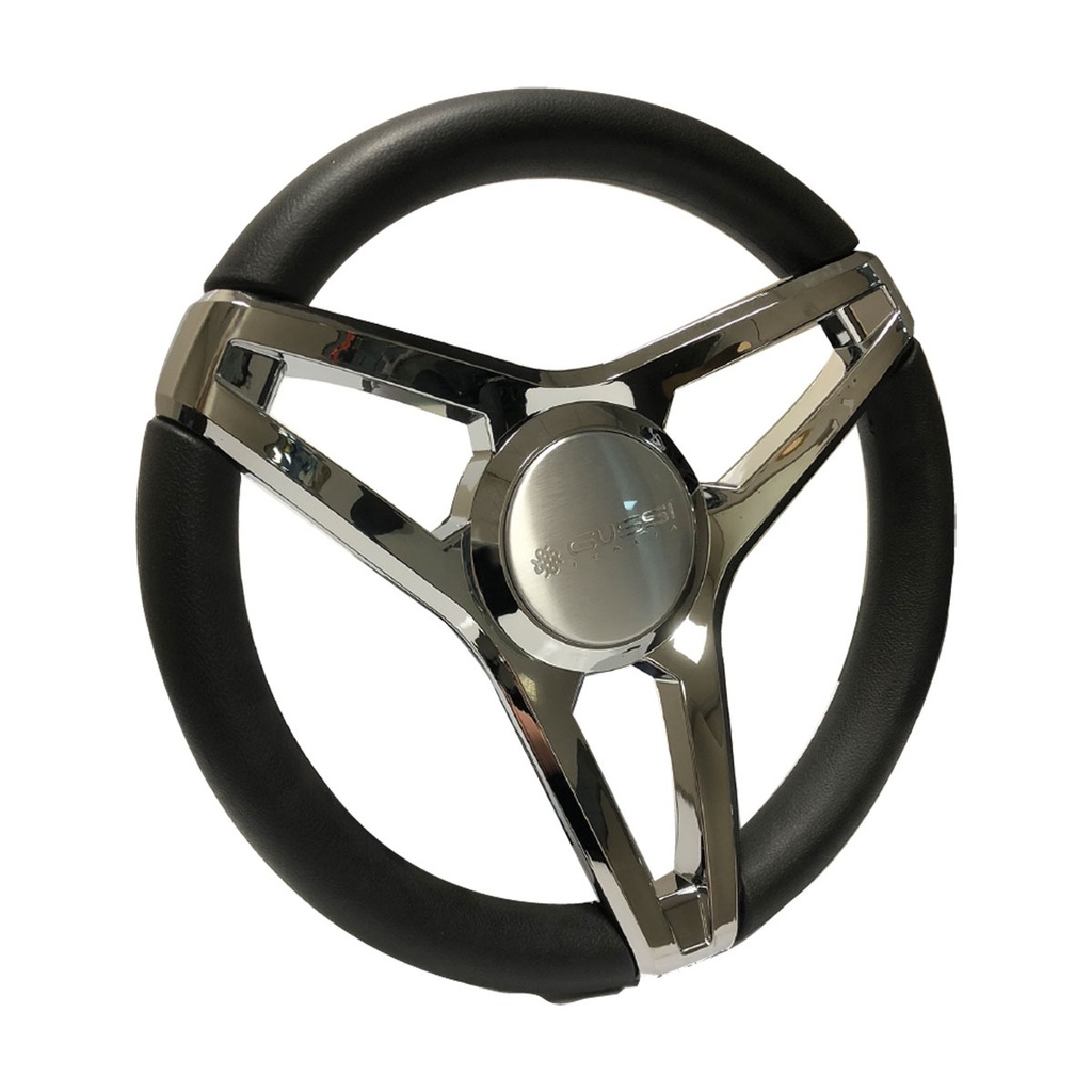 [271234-BLA] GUSSI MOLINO STEERING WHEEL BRUSH CHROME 3 SPOKE 350MM BLACK (271234)