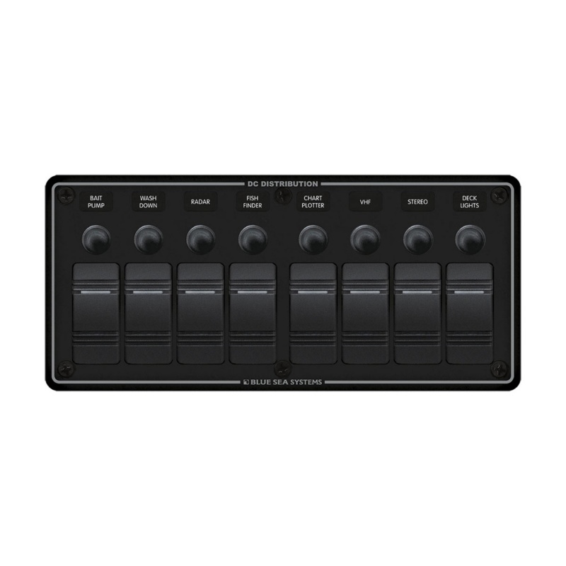 [BS-8371-BLA] BLUE SEA CONTURA WATER-RESISTANT PANEL 8 POSITION CLB BLACK (BS-8371)