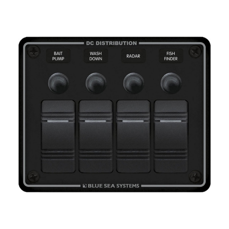 [BS-8372-BLA] BLUE SEA CONTURA WATER-RESISTANT PANEL 4 POSITION CLB BLACK (BS-8372)