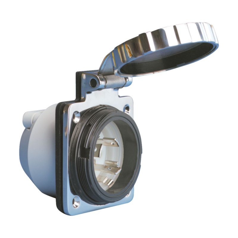 [114704-BLA] MARINCO POWER INLET SOCKET 16A 230V 50HZ STAINLESS STEEL (114704)