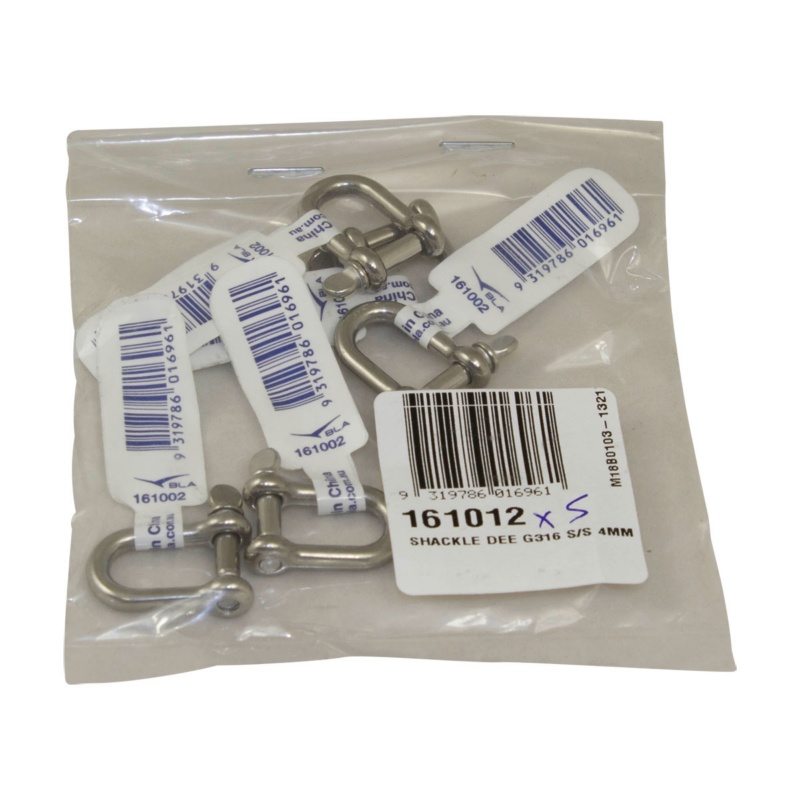 [161012B5-BLA] BLA STAINLESS STEEL D SHACKLE G316 12MM BULK 5 (161012B5)