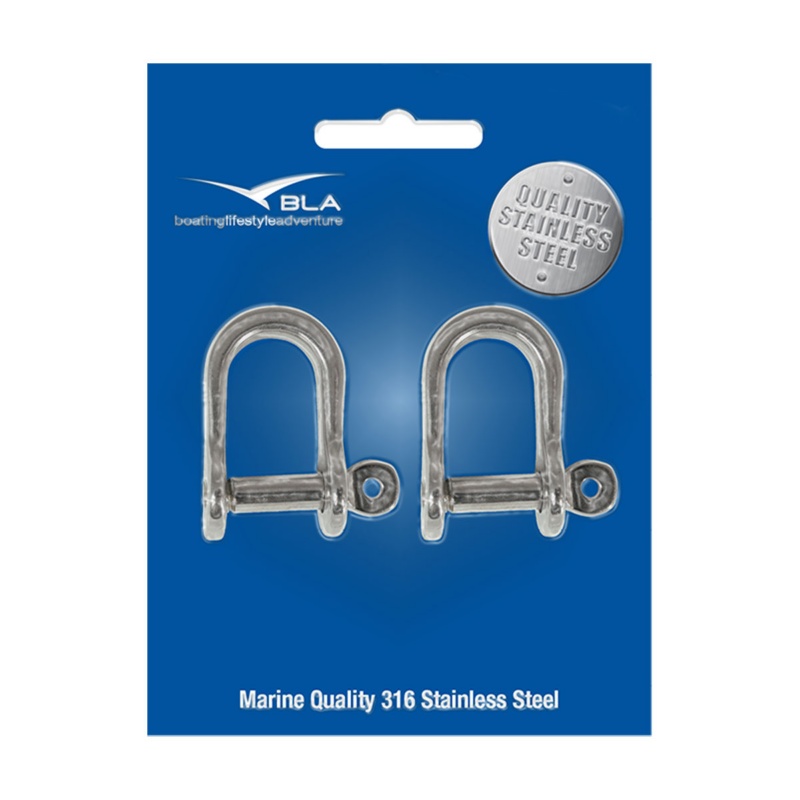 [161024P2-BLA] BLA PRESSED STAINLESS STEEL D SHACKLE G316 5MM PKT (161024P2)