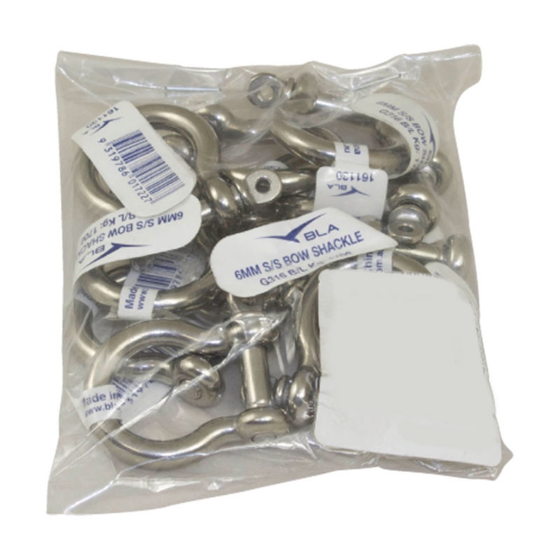 [161130B10-BLA] BLA STAINLESS STEEL BOW SHACKLE G316 6MM BULK 10 (161130B10)