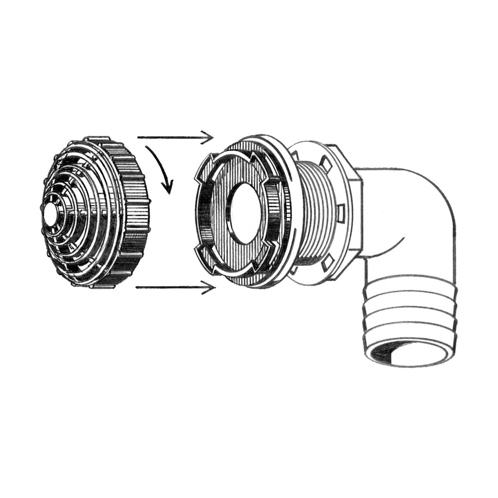 T-H MARINE OVERFLOW FITTING 38MM 90° (131974)
