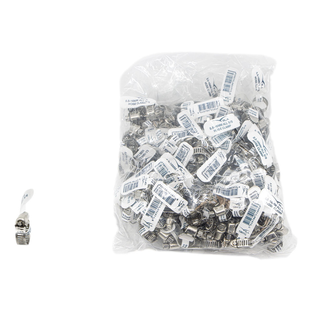[136412B-BLA] BLA STAINLESS STEEL HOSE CLAMP 5.5-16MM 200 PACK (136412B)