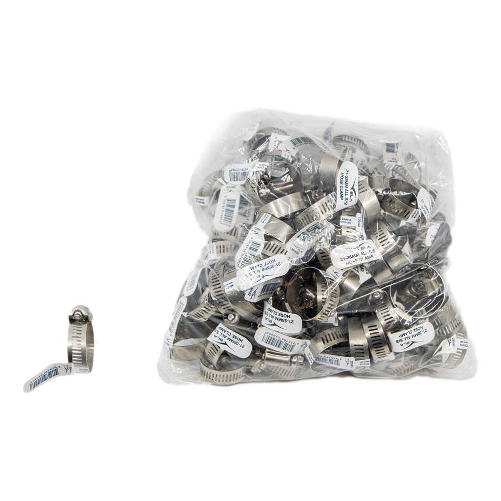 [136422B-BLA] BLA STAINLESS STEEL HOSE CLAMP 21-38MM 100 PACK (136422B)