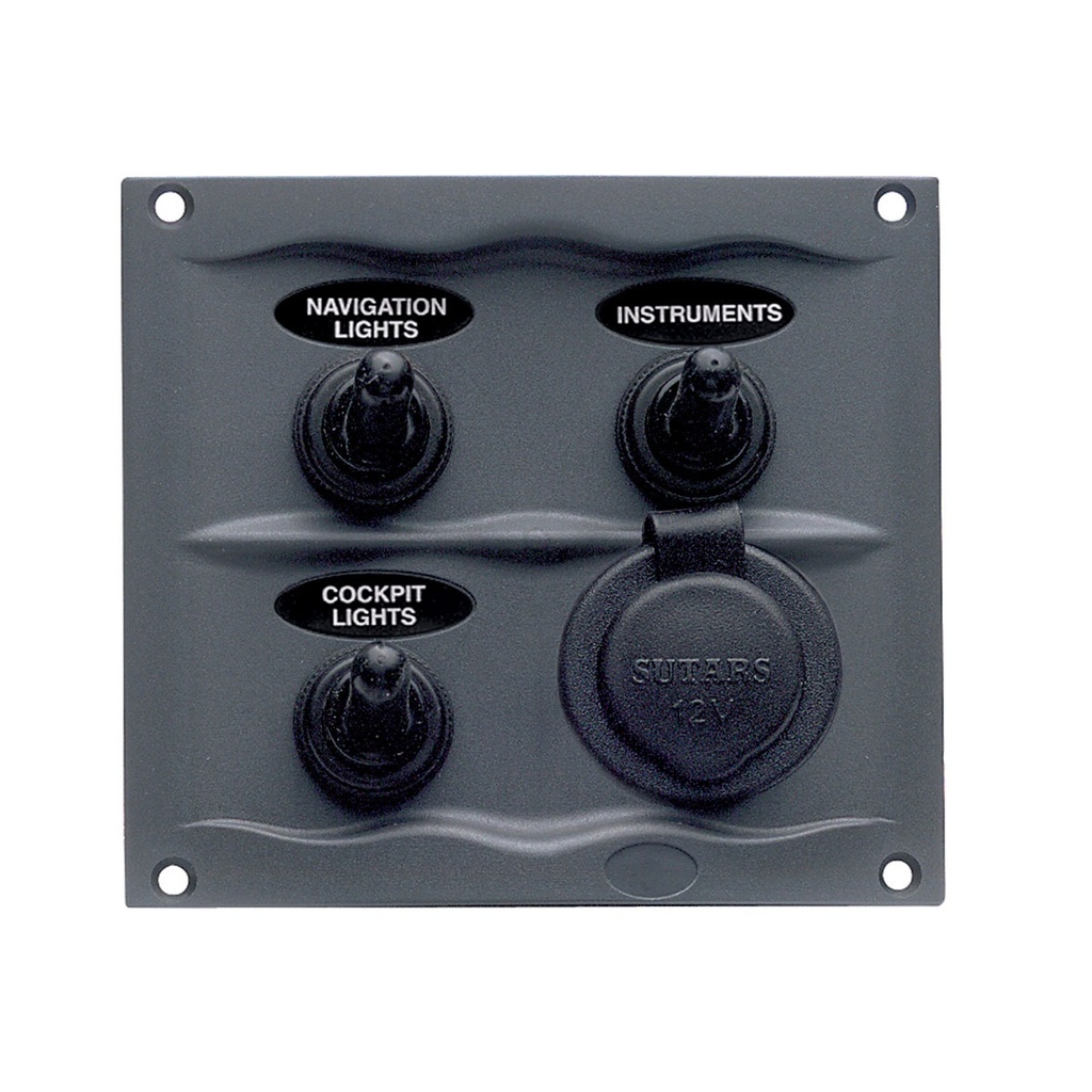 [113243-BLA] BEP WATERPROOF SWITCH PANEL 3 POSITION POWER SOCKET GREY (113243)