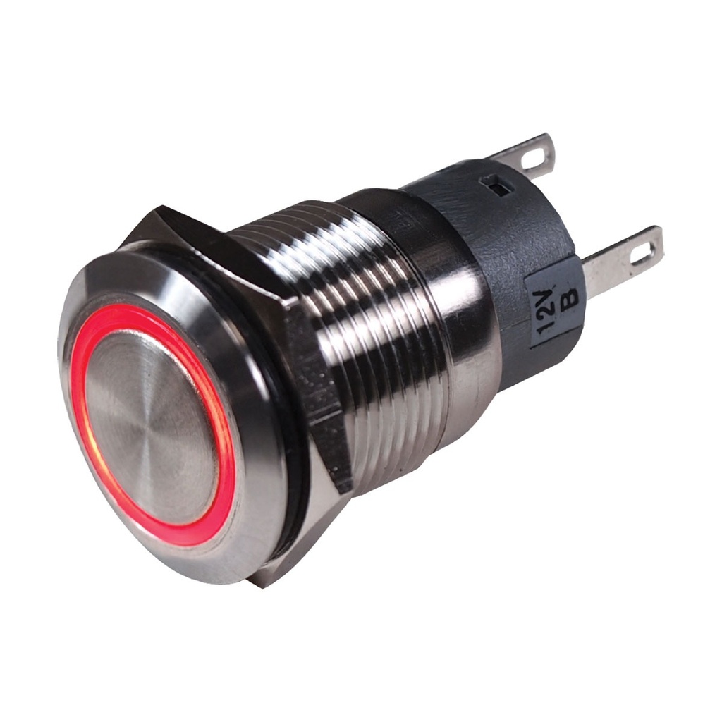 [114210-BLA] BEP STAINLESS STEEL PUSH BUTTON SWITCH ON-OFF 12V RED (114210)