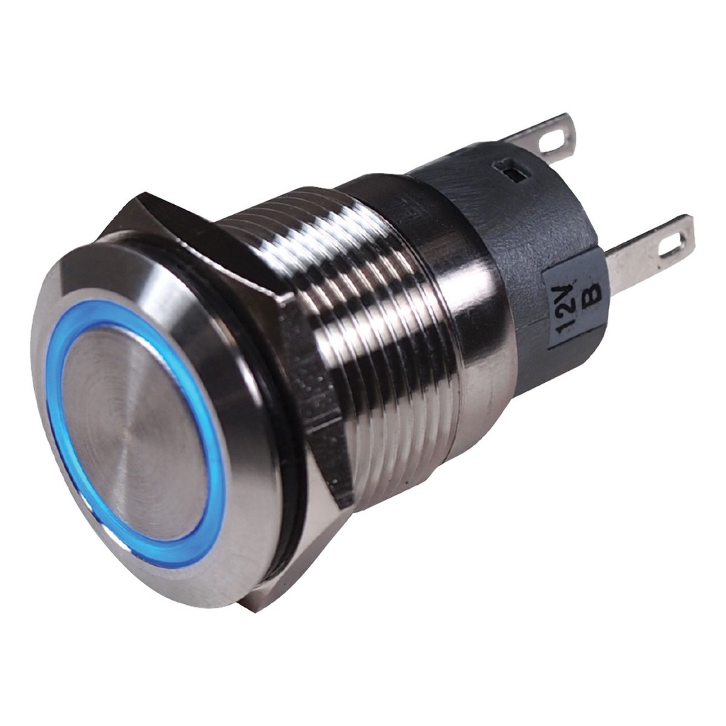 [114216-BLA] BEP STAINLESS STEEL PUSH BUTTON SWITCH ON-OFF 12V BLUE (114216)