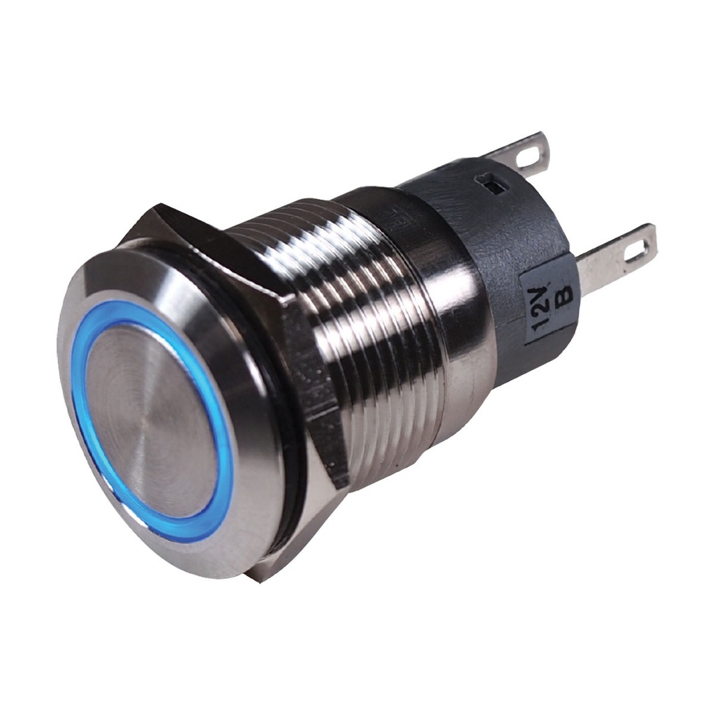 [114218-BLA] BEP STAINLESS STEEL PUSH BUTTON SWITCH (ON)-OFF 12V BLUE (114218)