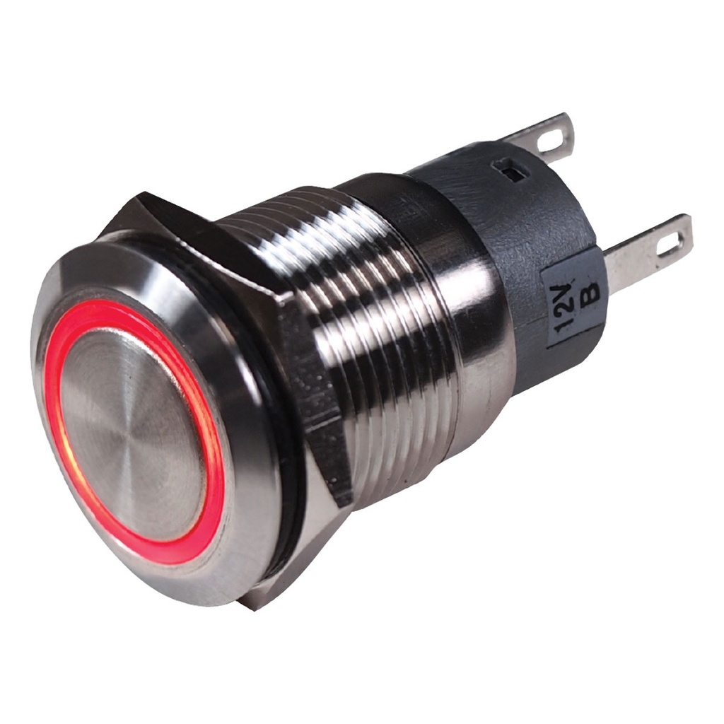 [114224-BLA] BEP STAINLESS STEEL PUSH BUTTON SWITCH (ON)-OFF 24V RED (114224)