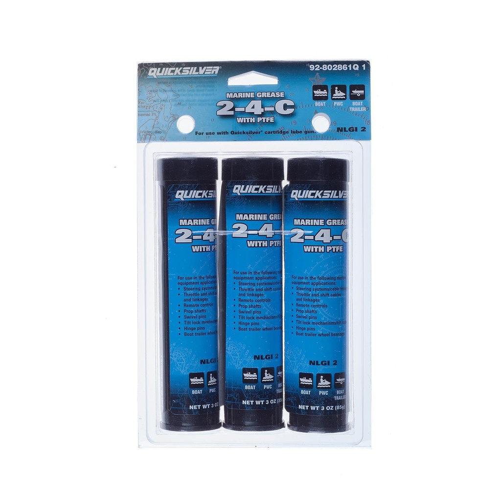 [92 802861Q1] QUICKSILVER 2-4-C MARINE LUBRICANT - 85 G TUBES (3-3 OZ TUBES) CARTRI (802861Q1)